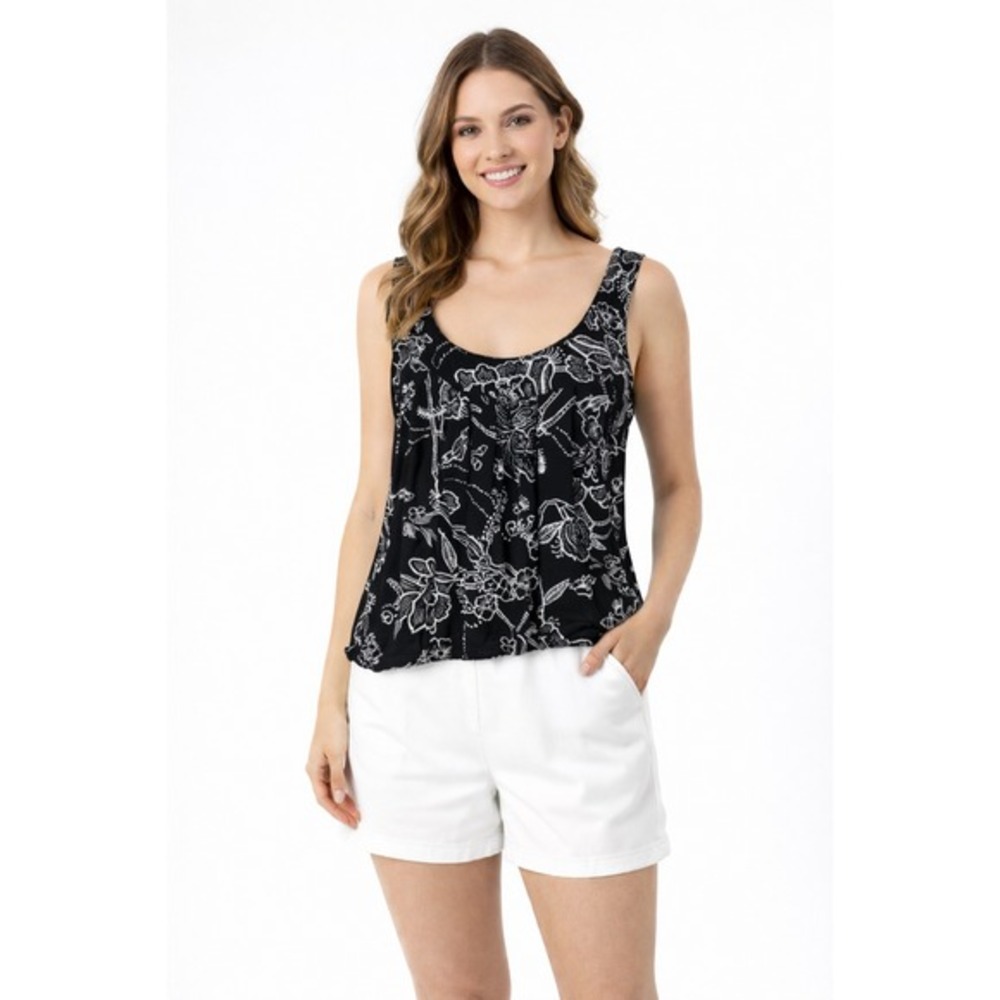EXPRESS Black White Floral Tank Top M Sleeveless Scoop Neck Resortwear 49-49